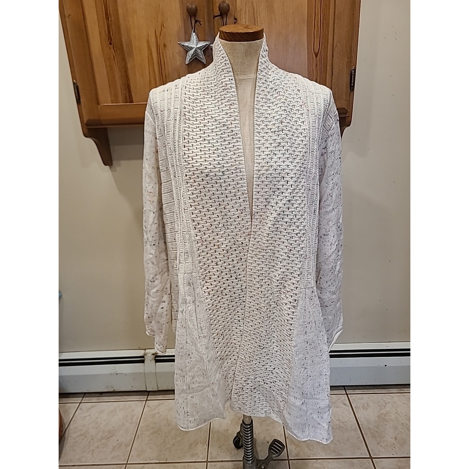 Notations Womens White Open Front Patterned Open Weave Tunic Cardigan Sz 2x. Nwt
